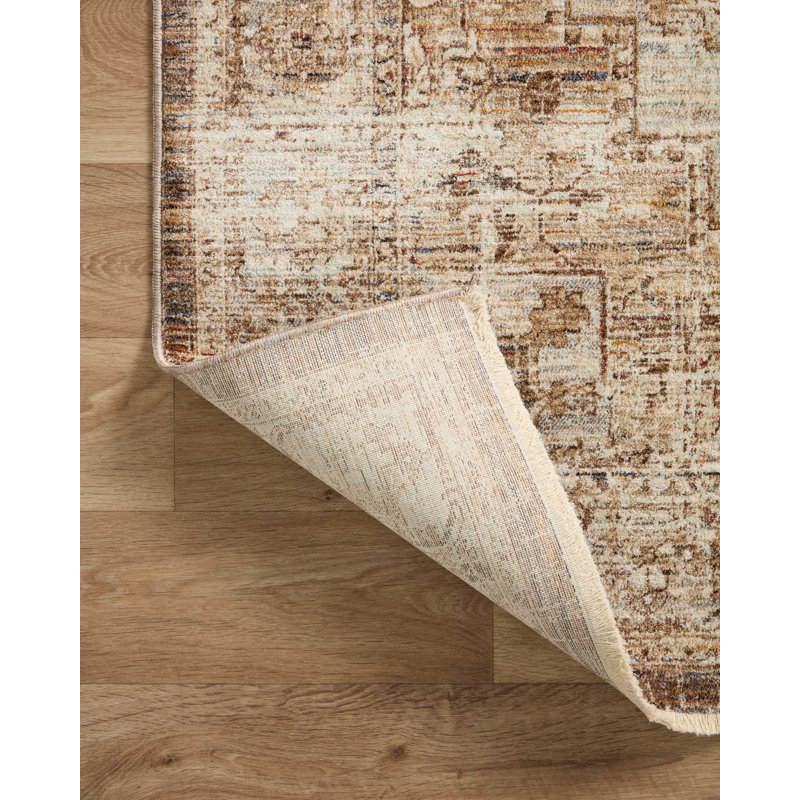 Sorrento Oriental Machine Made Power Loom Polyester Area Rug in Beige/Brown, Rectangle 9'6" x 13'1"