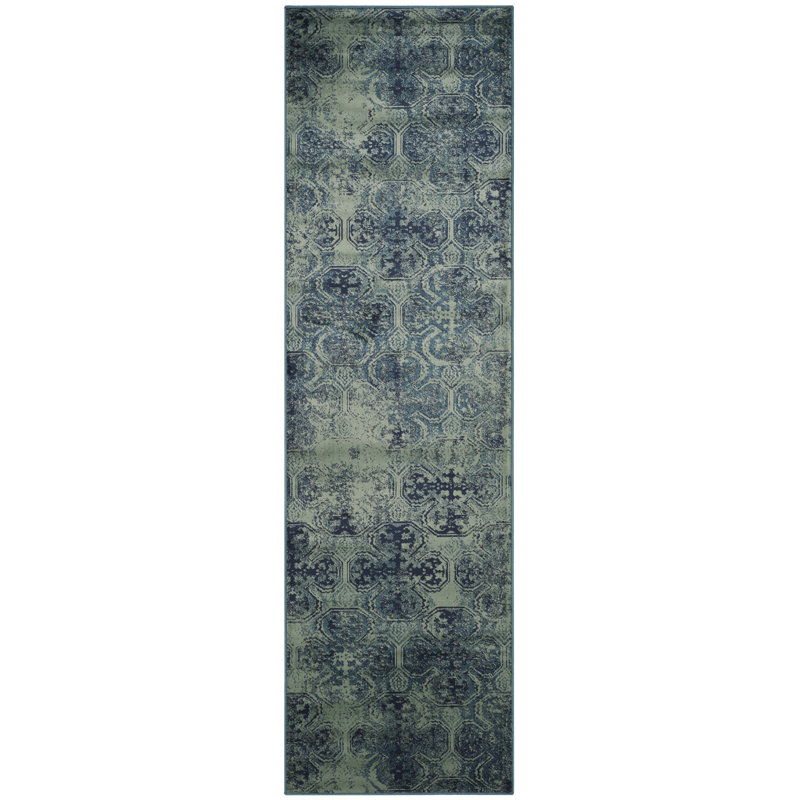 Tapis bleu marine Syliva, Tapis de couloir 2 pi 2 po x 8 pi