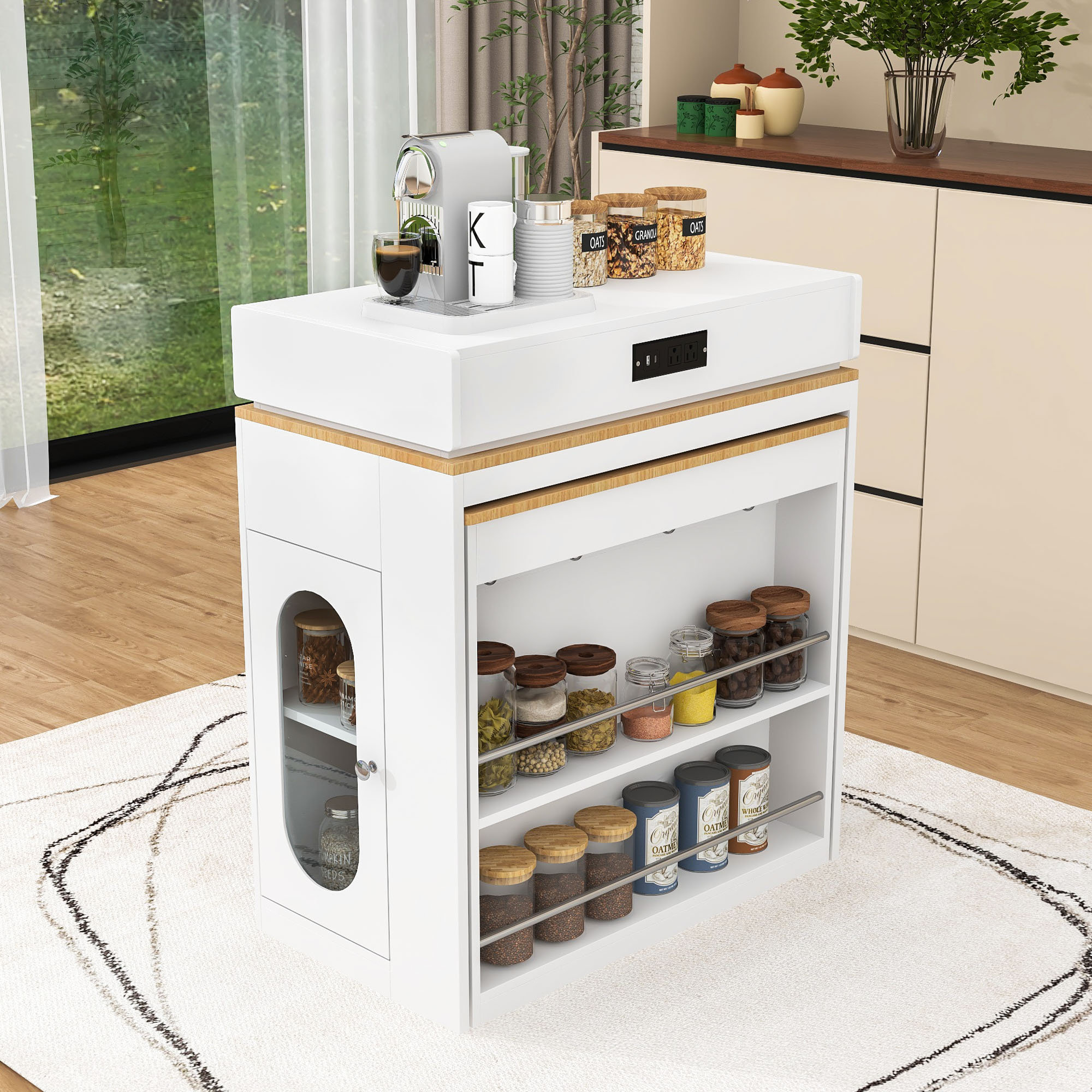 Lark Manor Rolling Extendable Kitchen Island with Drop-Leaf Table ...