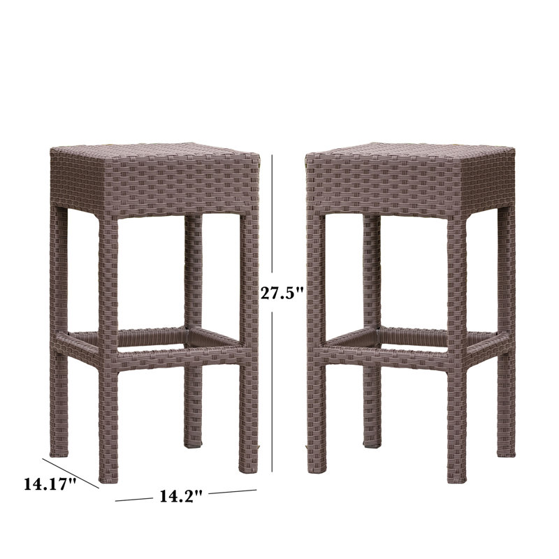 Outdoor PE Rattan Backless Barstools, Set of 2