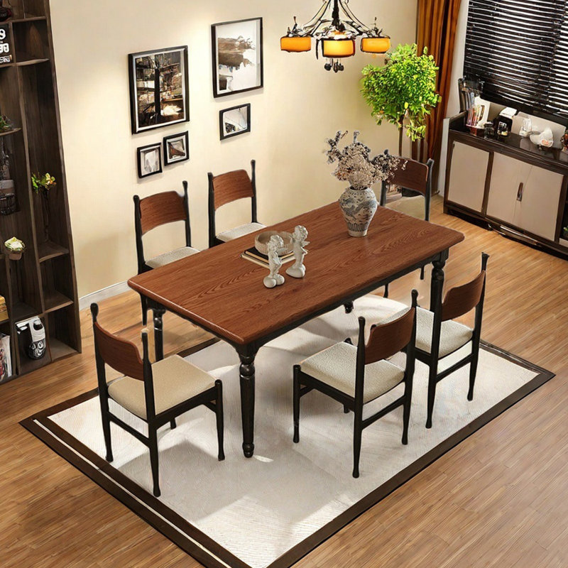 Retro rectangular utility dining table set, 29.92"H x 62.99"L x 31.5"W