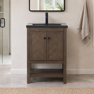 Chazden 24" Herringbone Design Single Bathroom Vanity with Ceramic Top