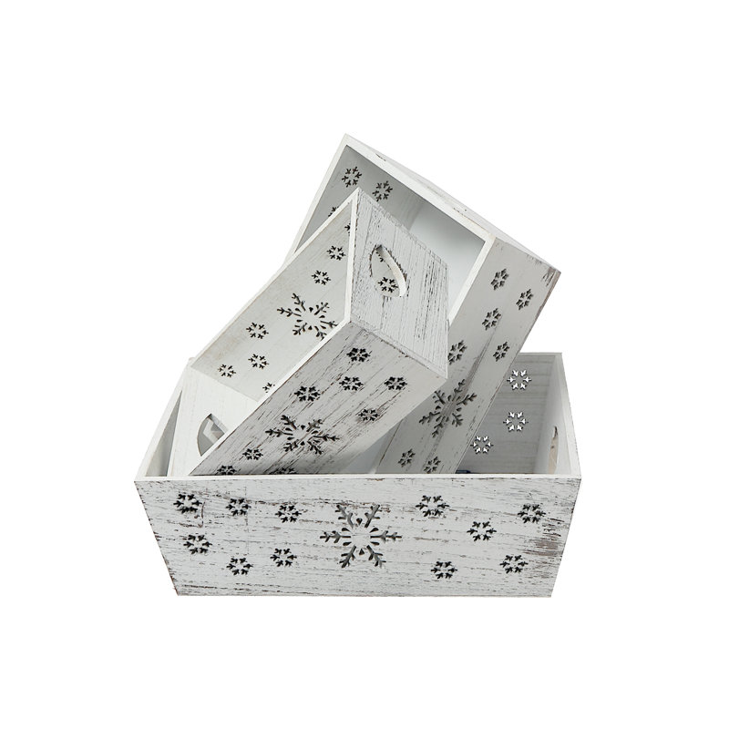 Ensemble de 3 paniers de rangement en bois, Blanc