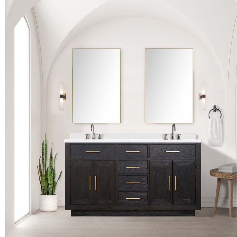 Double Bath Vanity With Faucet Set And Mirrors, 60"