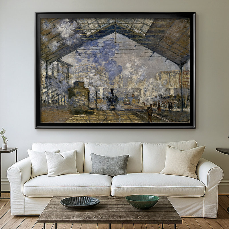 The Gare Saint-Lazare-Claude Monet-Framed Gallery Wrapped Canvas-1877, Black, 30x.5x42.5, Framed Canvas