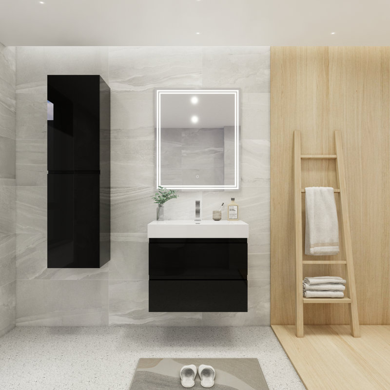 Ensemble de meuble-lavabo mural simple 30 po Arieyanna, Noir très lustré