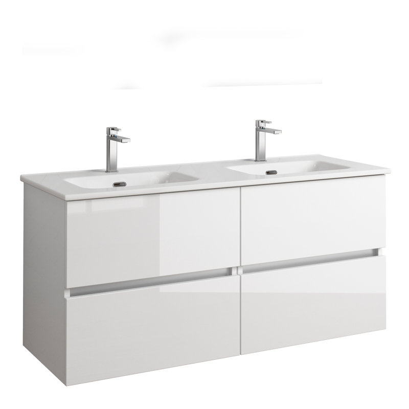 Meuble-lavabo double mural 48 po Guilbert, Blanc