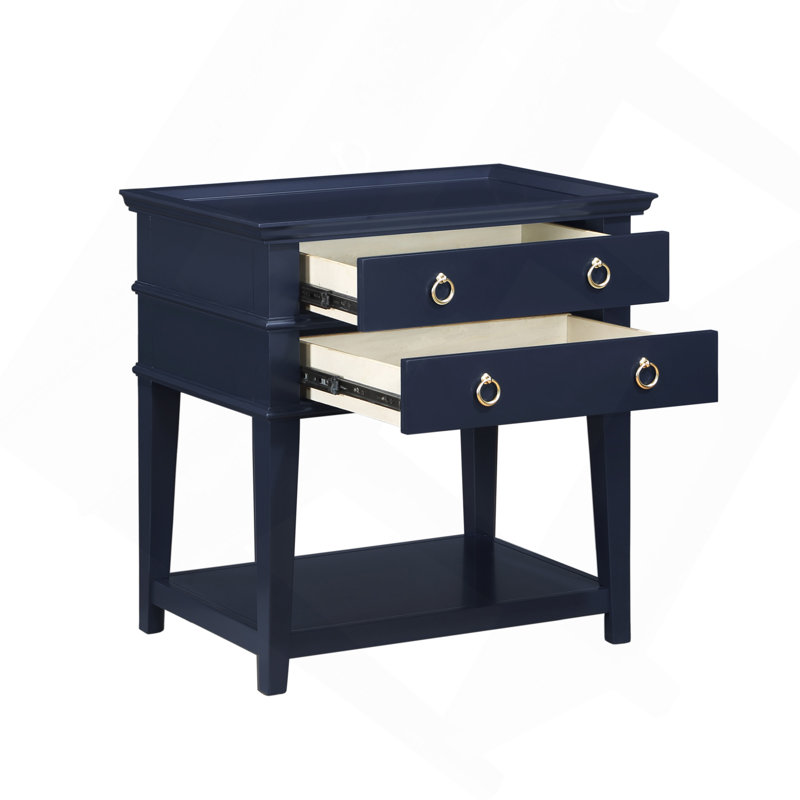 Carmona Midnight Blue 2-Drawer Tray Top Nightstand, Dark Blue