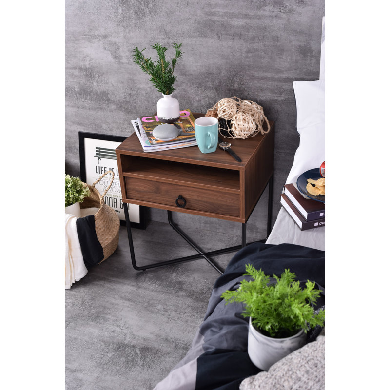 Hommer 50.2cm W Manufactured Wood Bedside Table, Walnut