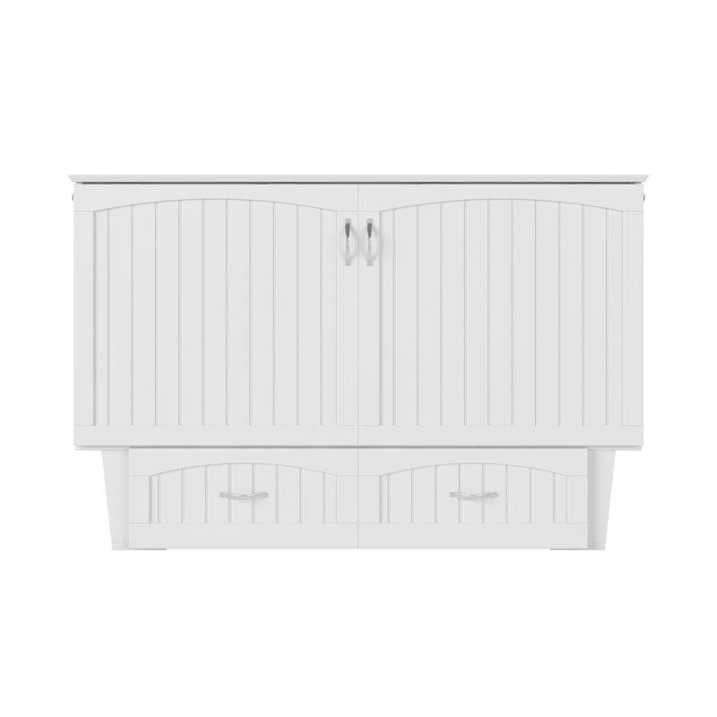 Lit escamotable en bois massif avec station de charge et matelas Kindig, Grand, Blanc