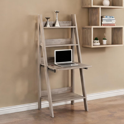 Bureau échelle en panneau de particules avec quincaillerie de fixation murale et trois tablettes fixes, poste de travail incliné de 61 pouces de hauteur pour le bureau à domicile