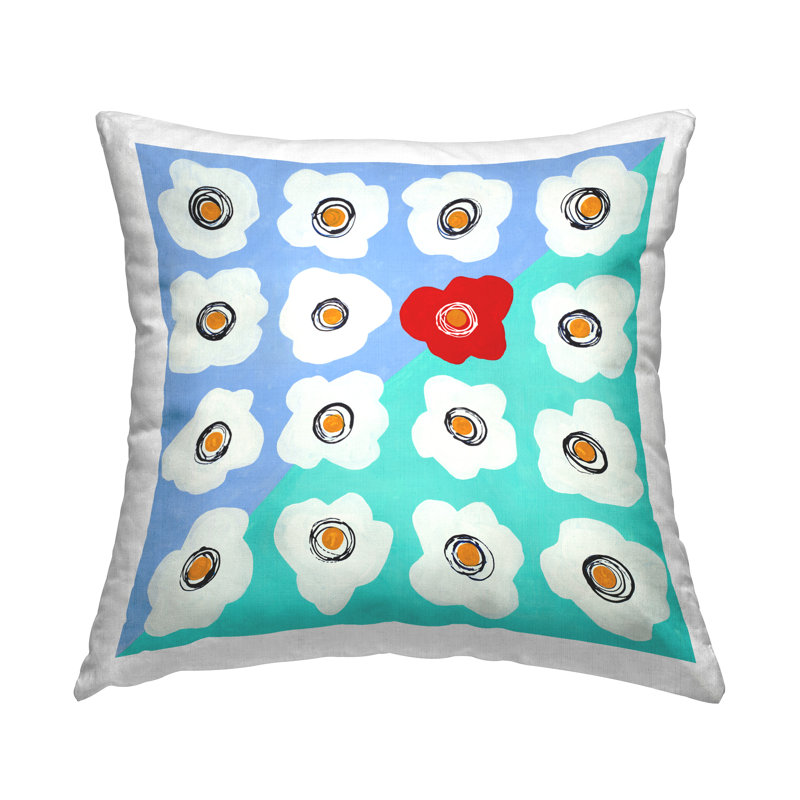 Coussin décoratif imprimé de fleurs abstraites turquoise et rouge par Ruth Fromstein