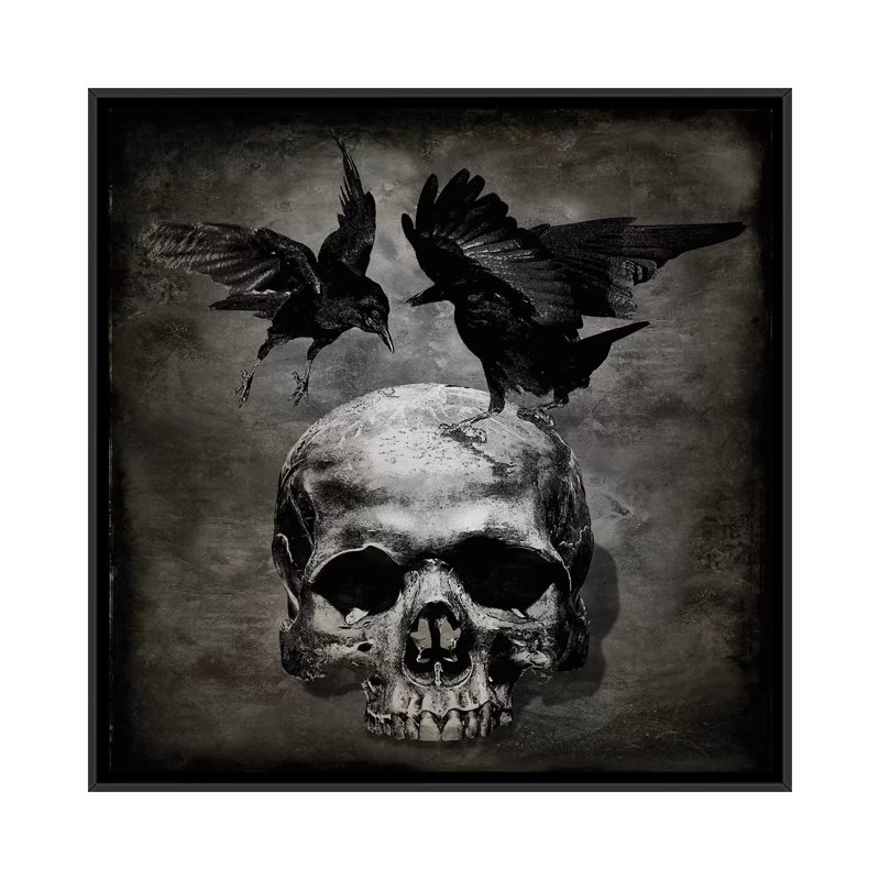 «Skull with Crows», impression sur toile, H 37 po x l 37 po x P 1,5 po, Toile avec cadre noir, Pas de tapis