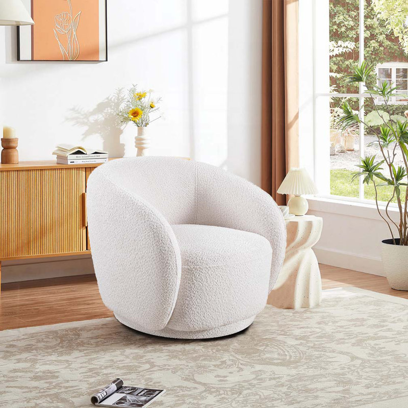 Fauteuil demi-tonneau rembourré Boucle, Blanc