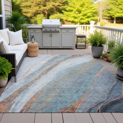 Tapis bleu intérieur / extérieur lavable à la machine Xhevrie