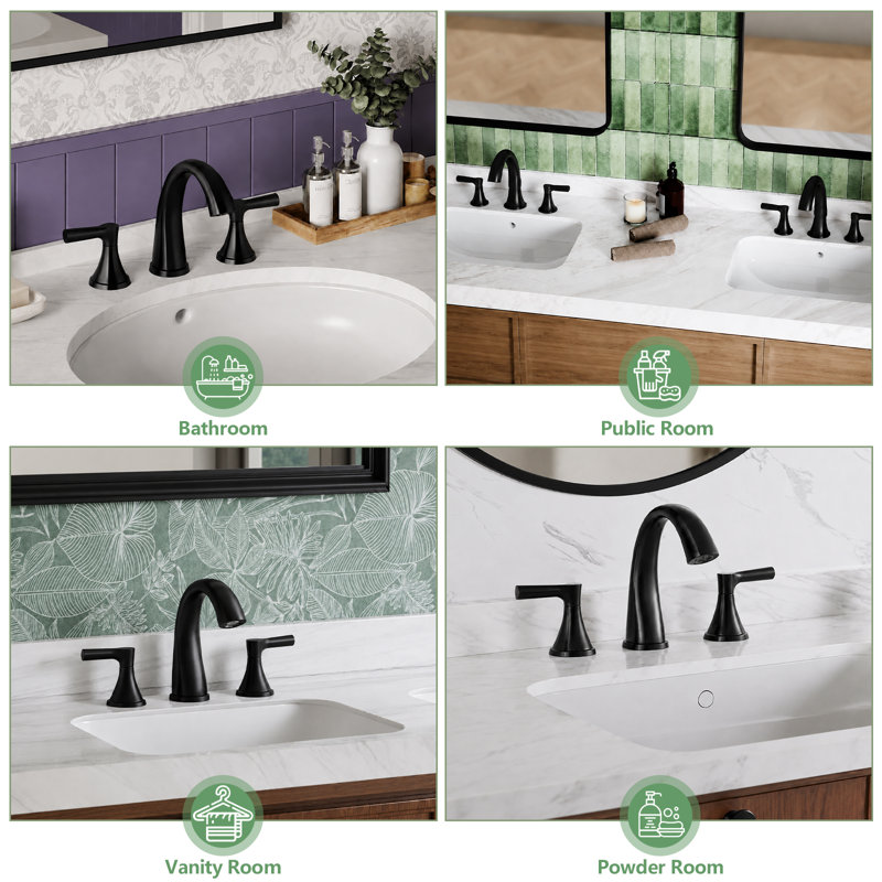 2-handle Bathroom Faucet with Drain Assembly, Matte Black