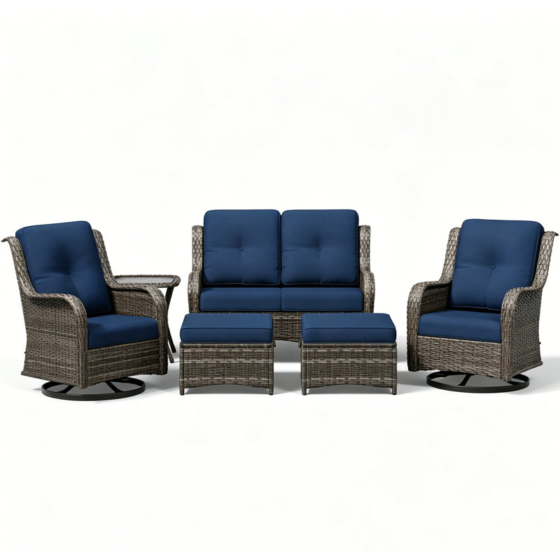 Ensemble de mobilier d'extérieur pour 4 personnes avec causeuse, chaises pivotantes, table d'appoint et coussin bleu, Blue