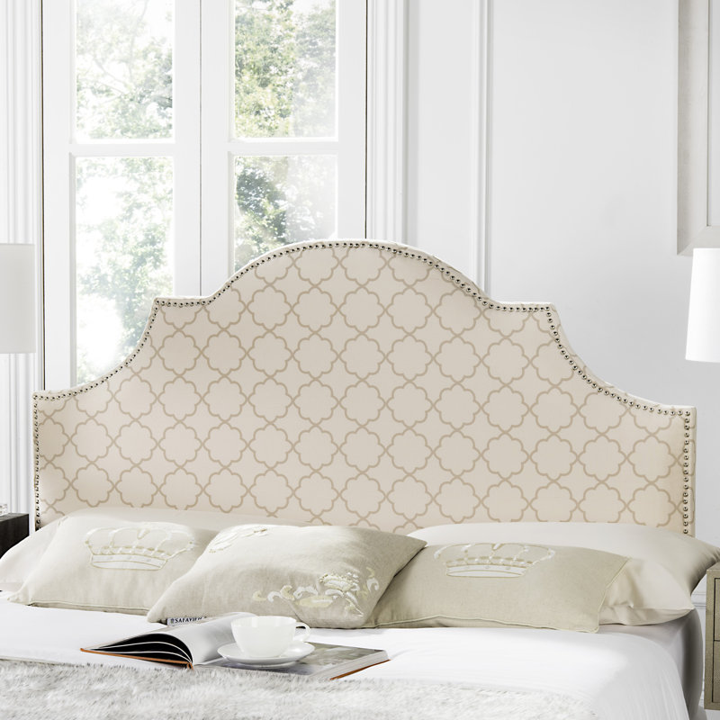 Caswell Upholstered Cotton Blend Panel Headboard, Silver, Queen, Pale Pink / Beige