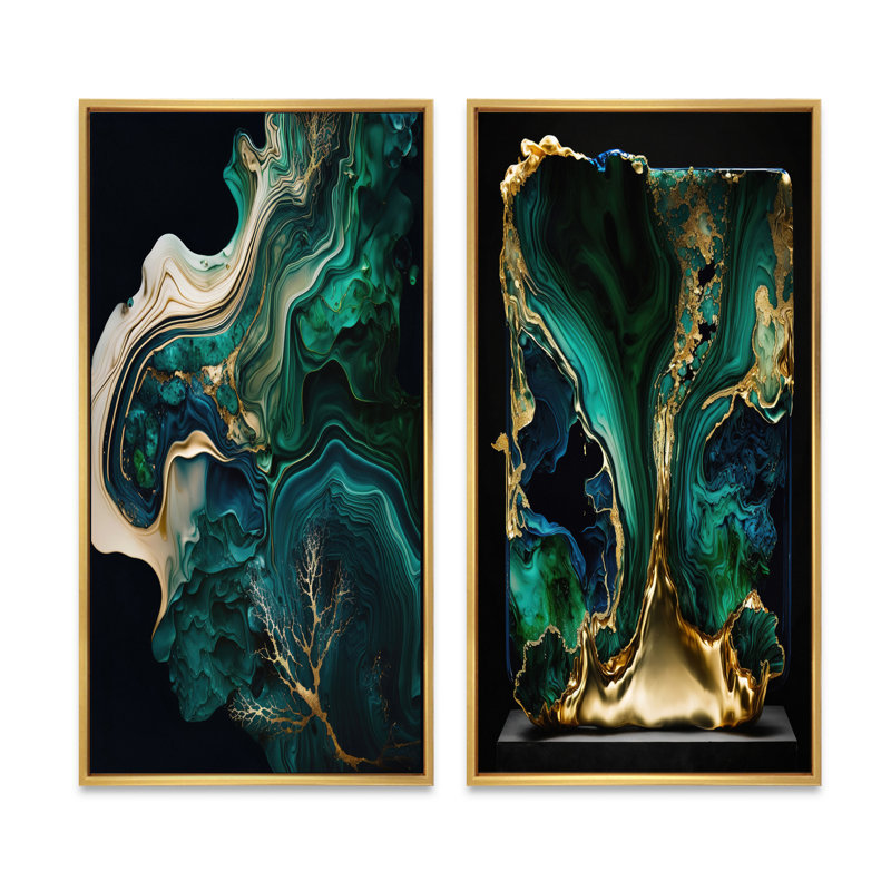 «Abstract Geode Marble», 2 pièces sur toile, H 40 po x l 40 po, Encadrement doré