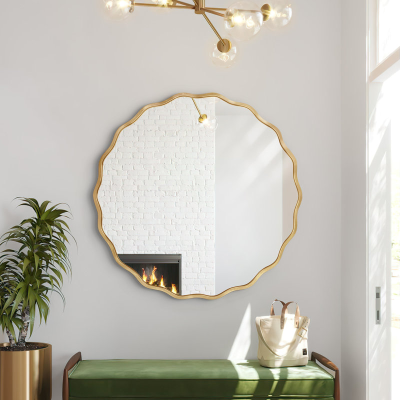 Nordic Round Bathroom Framed Mirror Wall Hanging, 60 cm H x 60 cm W, Gold