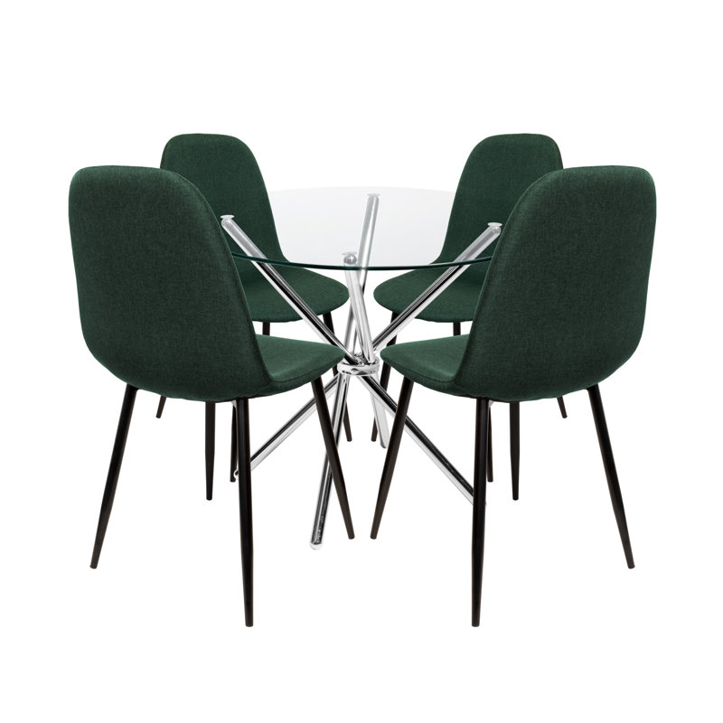 Rousseau 4 -Person Dining Set, Green, Chrome
