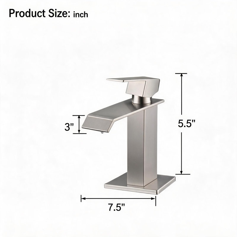 Robinet de lavabo de salle de bain à poignée simple en nickel brossé avec flux laminaire