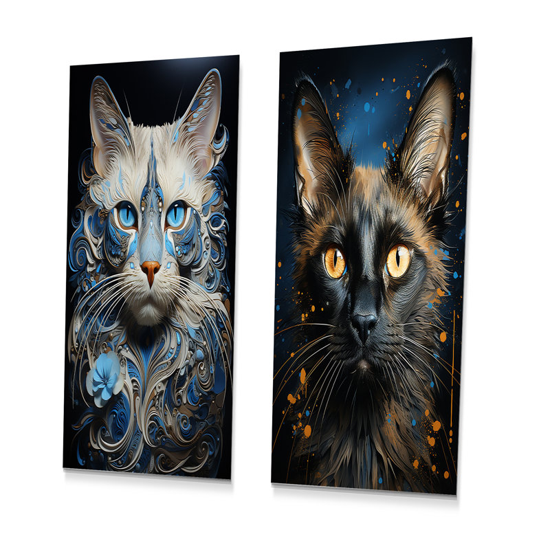 Chat siamois sérénade - ensemble de 2 reproductions d'art mural en métal, H 32 po x l 32 po