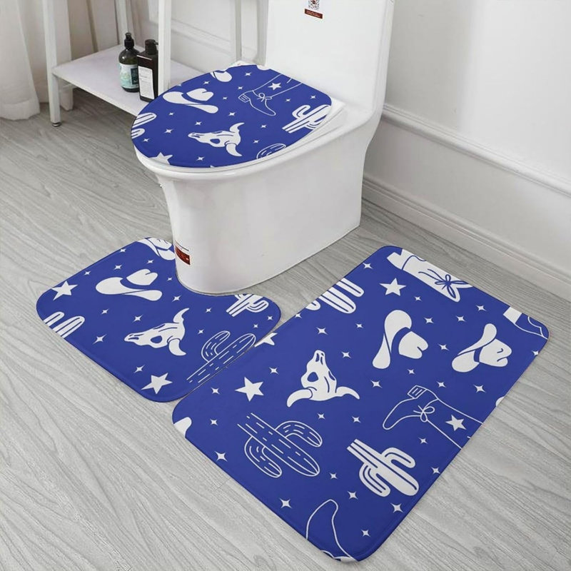 Tapis de salle de bain Western Cowboy - 3 pièces - bleu, Navy, Abstract 2
