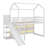 Wood House Loft Bed With Slide, Storage Shelves And Light, Climbing Ramp-1027695982
