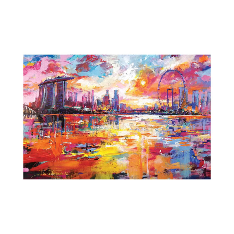 Singapore Skyline by Jos Coufreur - Painting on Canvas, Wrapped Canvas, 30.48 cm H x 45.72 cm W