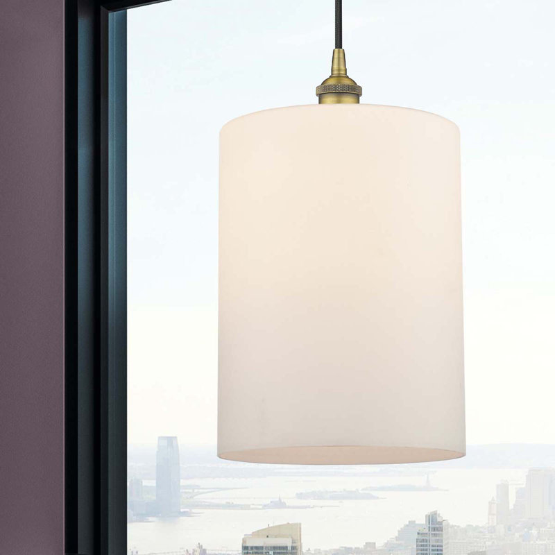 Luminaire suspendu cylindrique simple à 1 lumière Karon, Blanc mat, Laiton brossé