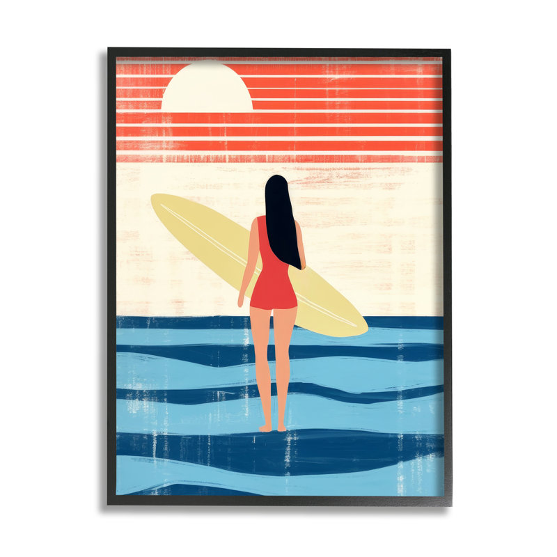Bb-387-Abstraction de surfeuse rustique encadrée sur bois, Giclée encadrée noir minuit, H 14 po x l 11 po x P 1,5 po