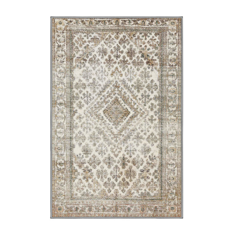 Tapis beige/noir traditionnel Sceinnker, Rectangle 5 pi x 7 pi