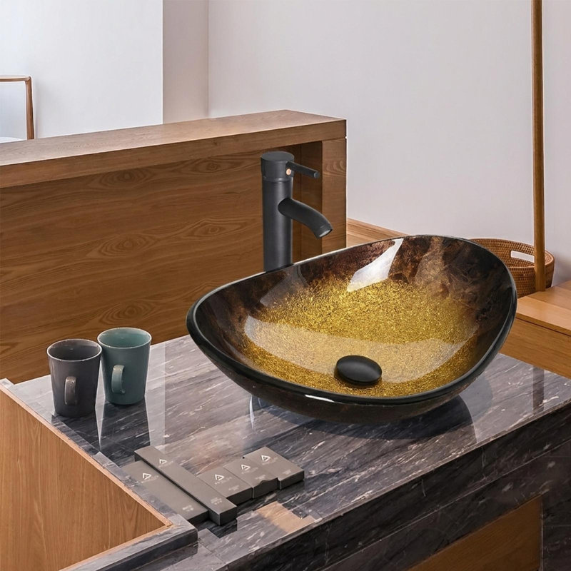 Metro Lane 53.3mm L x 35mm W Glass Specialty Sink with Tap, Yellow