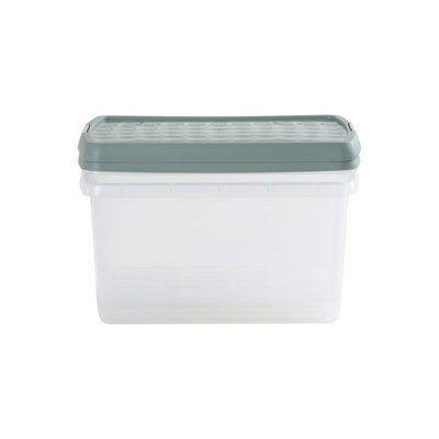 Wham Clip 3x 7L Rectangular Plastic Storage Boxes with Secure Clip Lock Lids. L:39 x W:24 x H:10.5cm Clear/Green Milieu/Stone