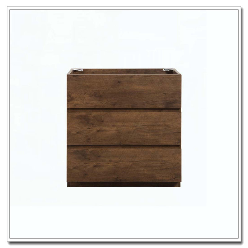 Floor Cabinet With Three Pre Assembled Handle Free Drawers, Walnut