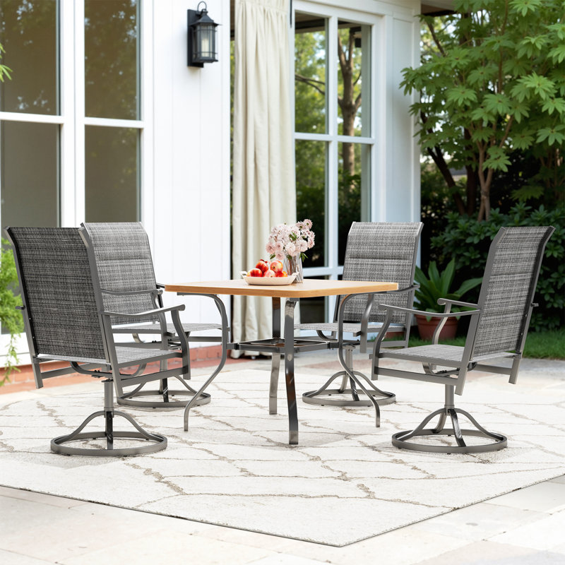 4 Person Swival Chair Patio Dining Set, Brown/Gray
