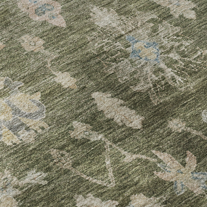 Tapis damassé de qualité supérieure Mayfield AMF2355, Olive, 2 pi 6 po x 3 pi 10 po