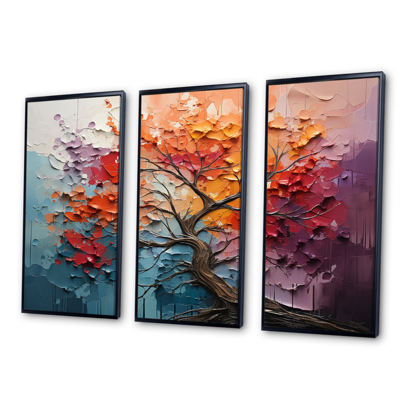 «Expressionist Vibrance Of Raimbow Tree», ensemble de reproductions d'art sur bois de séquoia, Cadre flottant noir