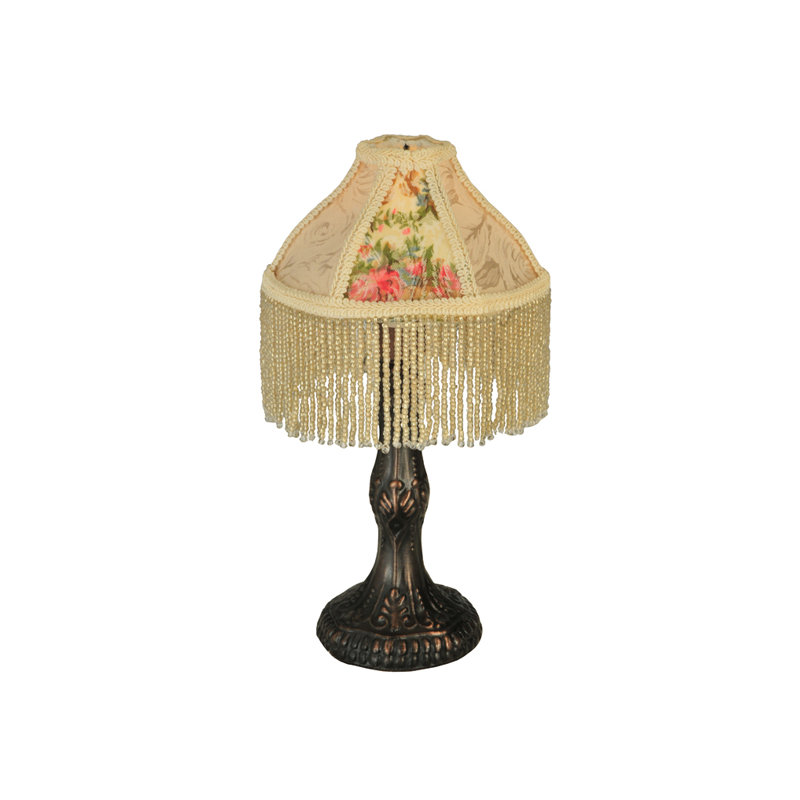 Mini lampe 10 po en tissu et roses à franges
