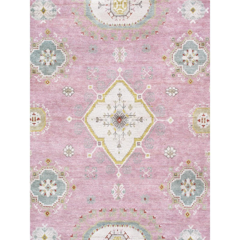 Khotan Hand-Knotted Pink/Beige Wool Area Rug