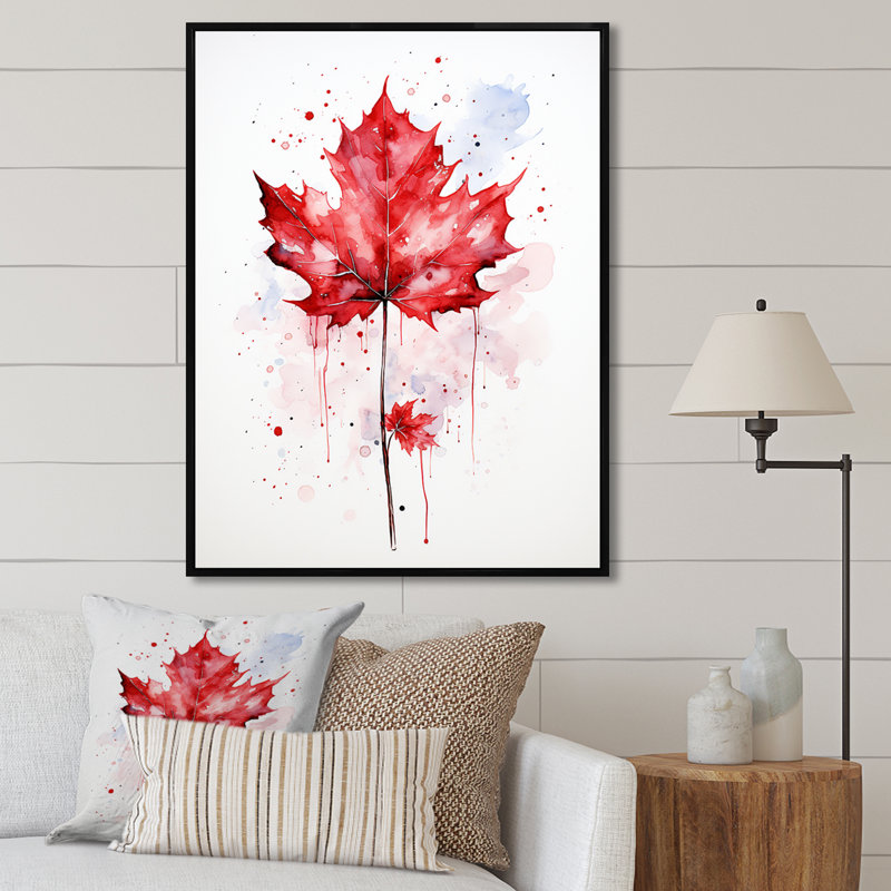 «Red Maple Leaf Beauty I» - Art mural érable, H 44 po x l 34 po x P 1,5 po, Cadre flottant noir