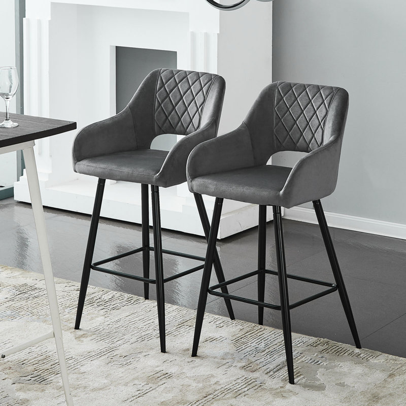 Candace Upholstered Counter Stool with Metal Frame, Grey