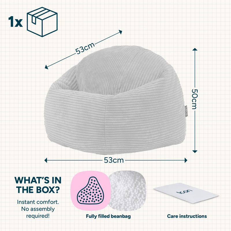 Kids Kingston Corduroy Classic Bean Bag, Grey