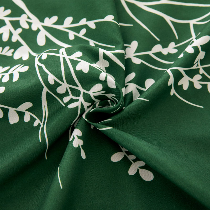 Ensemble de draps en microfibre Foliage, Ensemble de draps pour lit simple avec un drap-hou, Chasseur / Ivoire