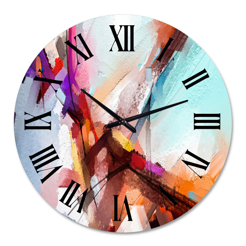 Coups de pinceau à l'huile en jaune et bleu - Horloge murale moderne, Moyen