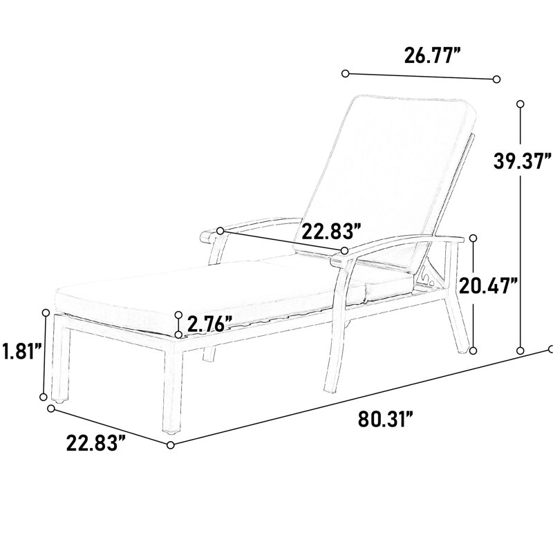 Chaise longue en fonte grise en aluminium avec roulettes, roues réglables et rembourrées