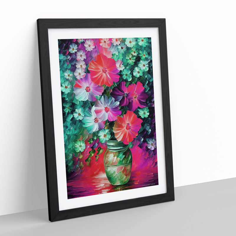 Assorted Flowers In A Vase No.3 - Single Picture Frame Print, 64cm H x 46cm W, Black