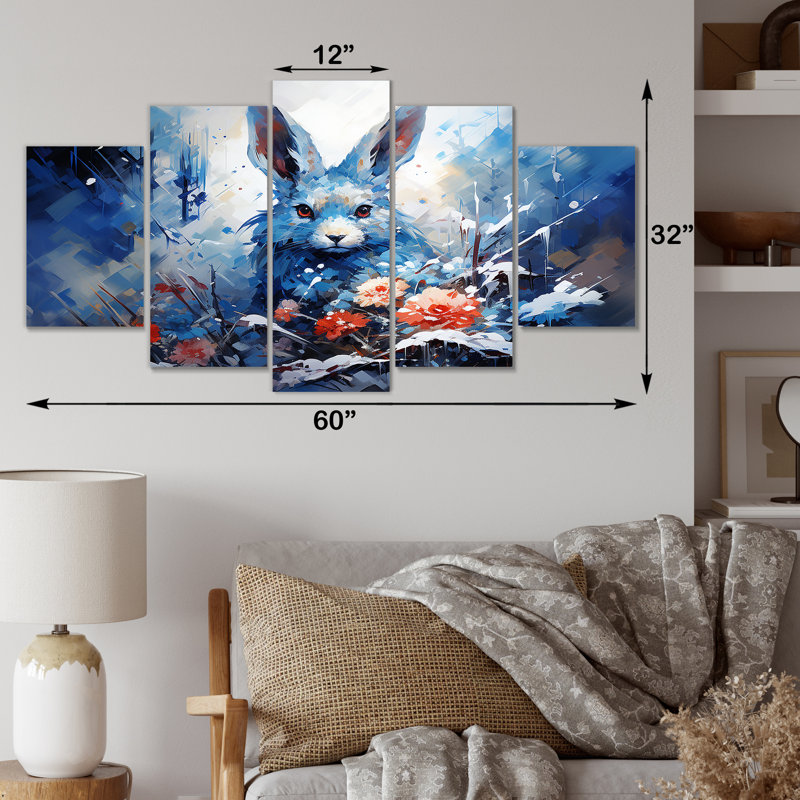«Blue Rabbit Winter Solitude - Rabbit Multipanel», art mural pour le salon