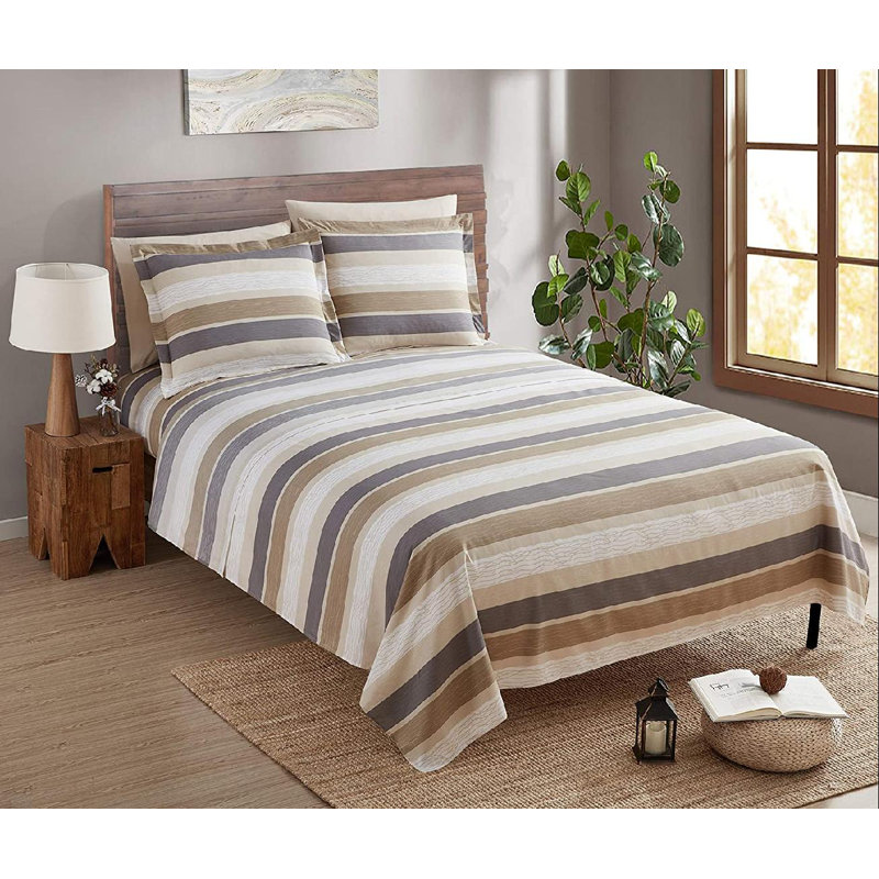 Ensemble de draps en microfibre ultra doux, Ensemble de draps pour lit simple avec deux taies , Rayures brunes